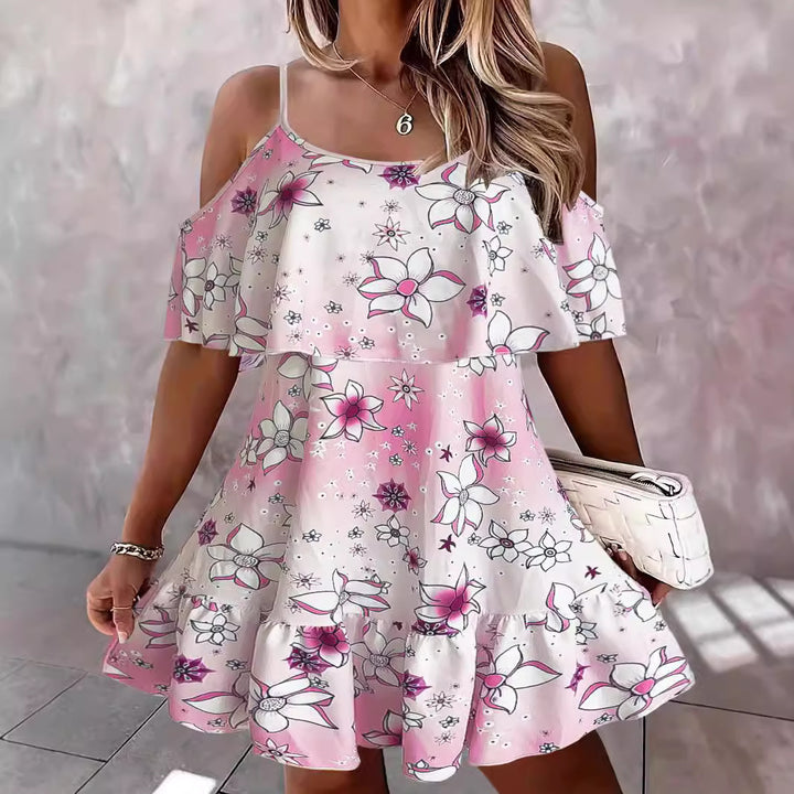 Damer blommig klänning med off-shoulder ärmar Eva Jonsson-Eva Jonsson