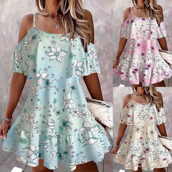 Damer blommig klänning med off-shoulder ärmar Eva Jonsson-Eva Jonsson