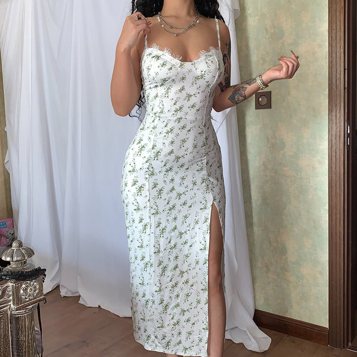 Damer blommönsmedel midi-klänning med elegant slits Mirla-Eva Jonsson