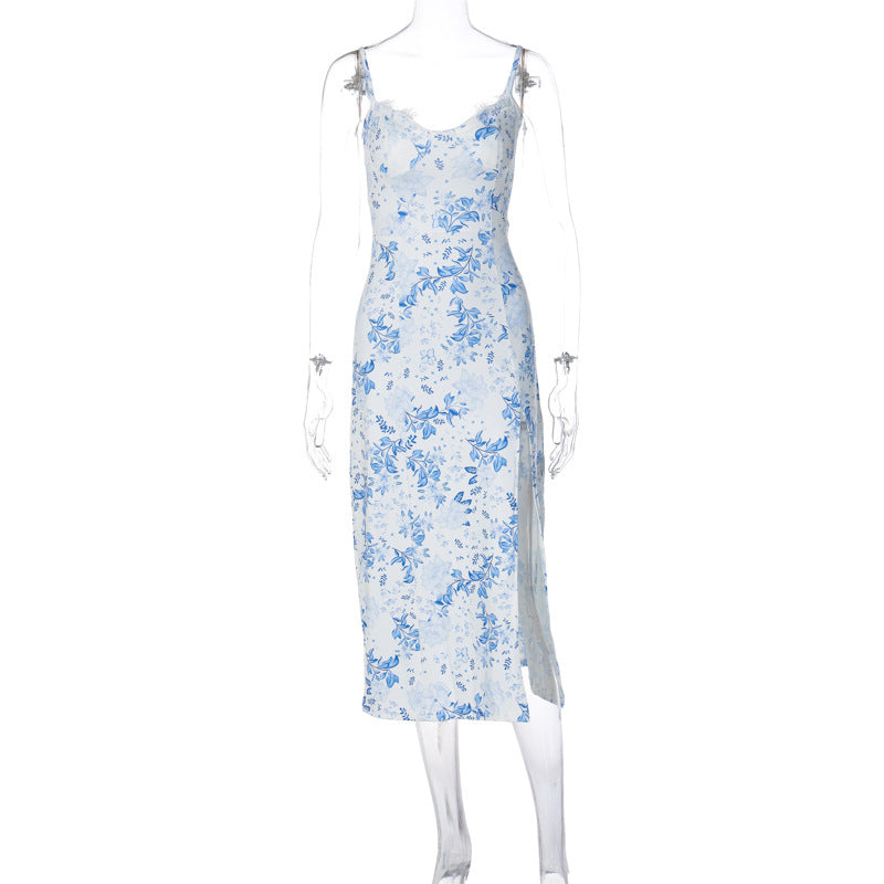 Damer blommönsmedel midi-klänning med elegant slits Mirla-Eva Jonsson