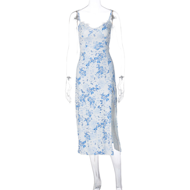Damer blommönsmedel midi-klänning med elegant slits Mirla-Eva Jonsson