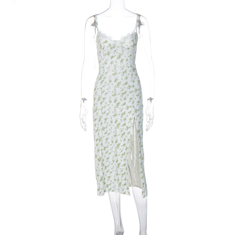 Damer blommönsmedel midi-klänning med elegant slits Mirla-Eva Jonsson