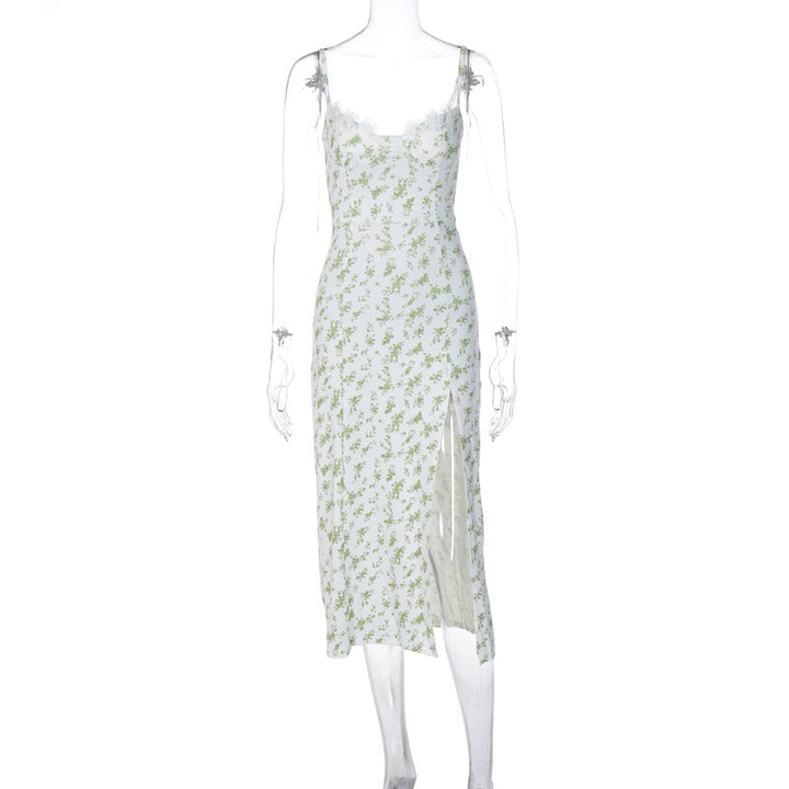 Damer blommönsmedel midi-klänning med elegant slits Mirla-Eva Jonsson