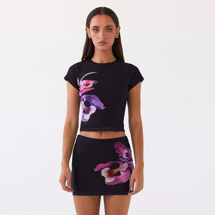 Damer blommönster crop top och minikjol set Mirla-Eva Jonsson