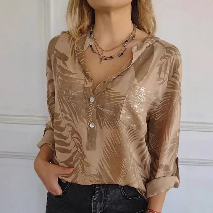 Damer blus med Leaf-Print och glitteraccenter Mirla-Eva Jonsson