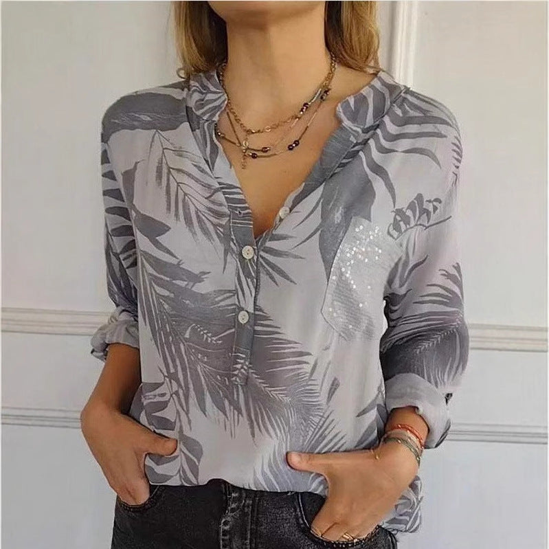 Damer blus med Leaf-Print och glitteraccenter Mirla-Eva Jonsson