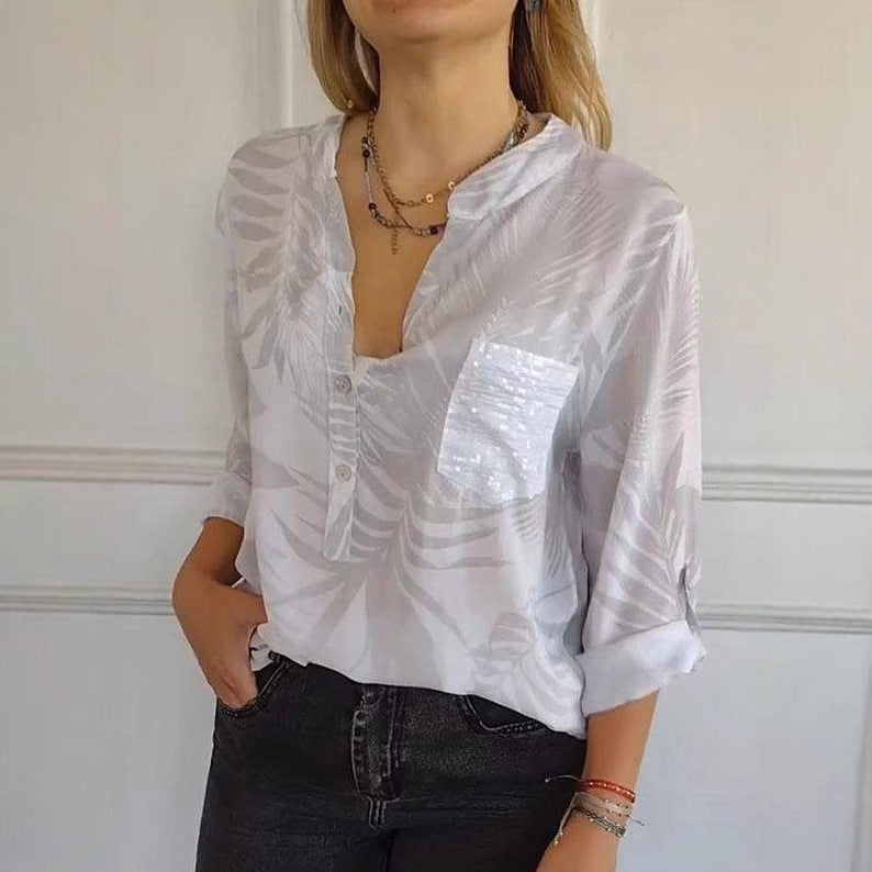 Damer blus med Leaf-Print och glitteraccenter Mirla-Eva Jonsson