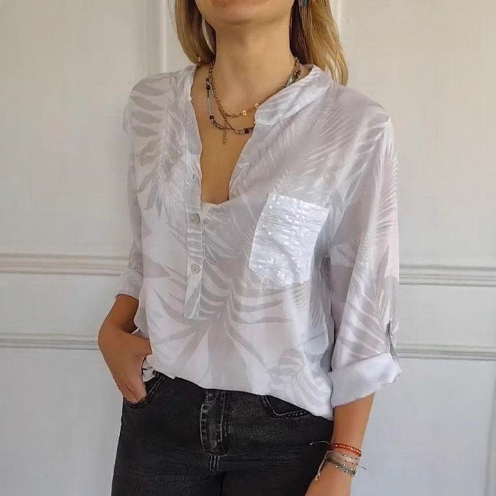 Damer blus med Leaf-Print och glitteraccenter Mirla-Eva Jonsson