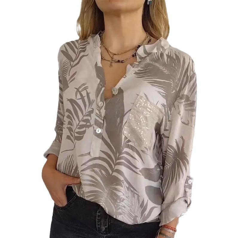 Damer blus med Leaf-Print och glitteraccenter Mirla-Eva Jonsson