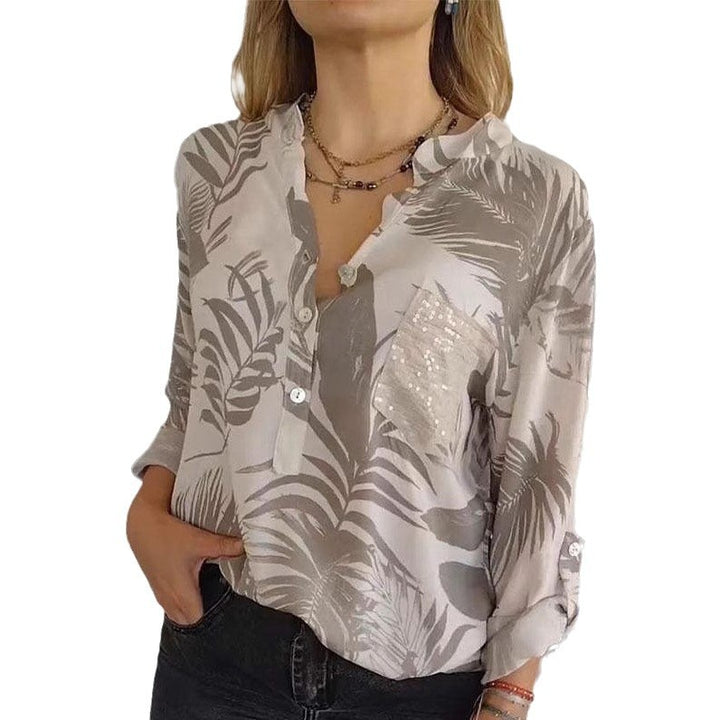 Damer blus med Leaf-Print och glitteraccenter Mirla-Eva Jonsson