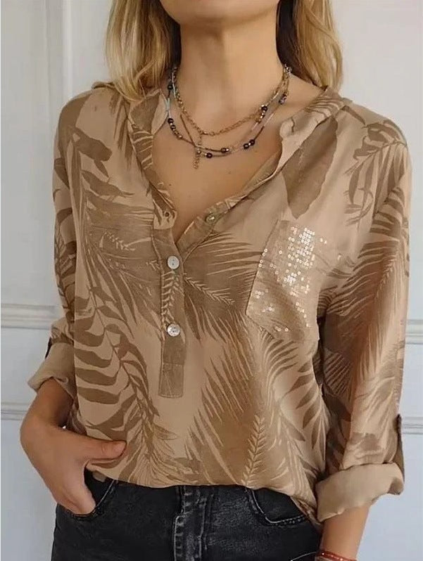 Damer blus med Leaf-Print och glitteraccenter Mirla-Eva Jonsson