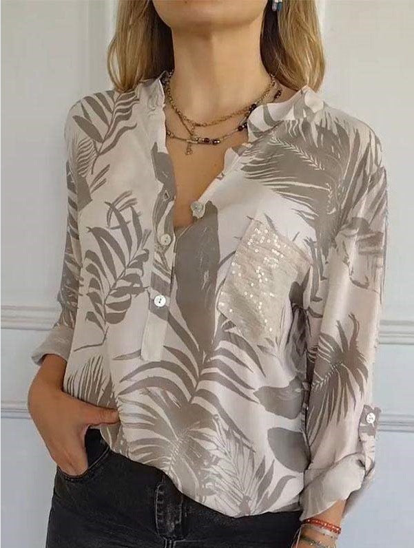 Damer blus med Leaf-Print och glitteraccenter Mirla-Eva Jonsson