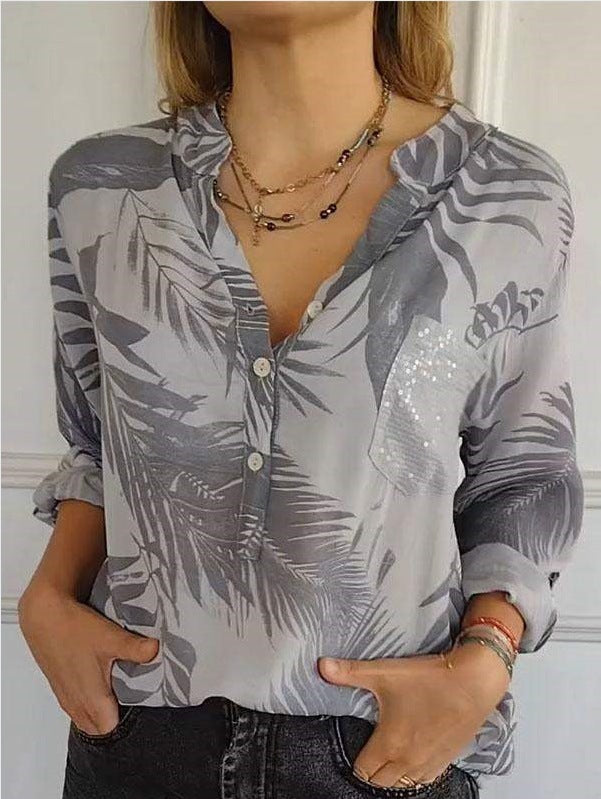 Damer blus med Leaf-Print och glitteraccenter Mirla-Eva Jonsson