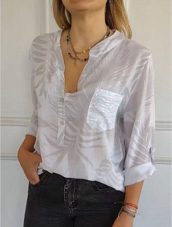 Damer blus med Leaf-Print och glitteraccenter Mirla-Eva Jonsson