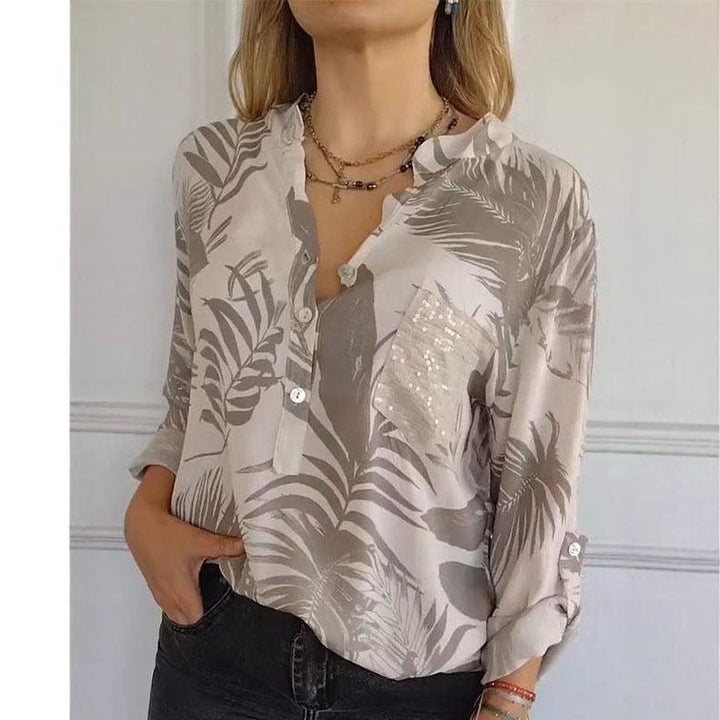 Damer blus med Leaf-Print och glitteraccenter Mirla-Eva Jonsson