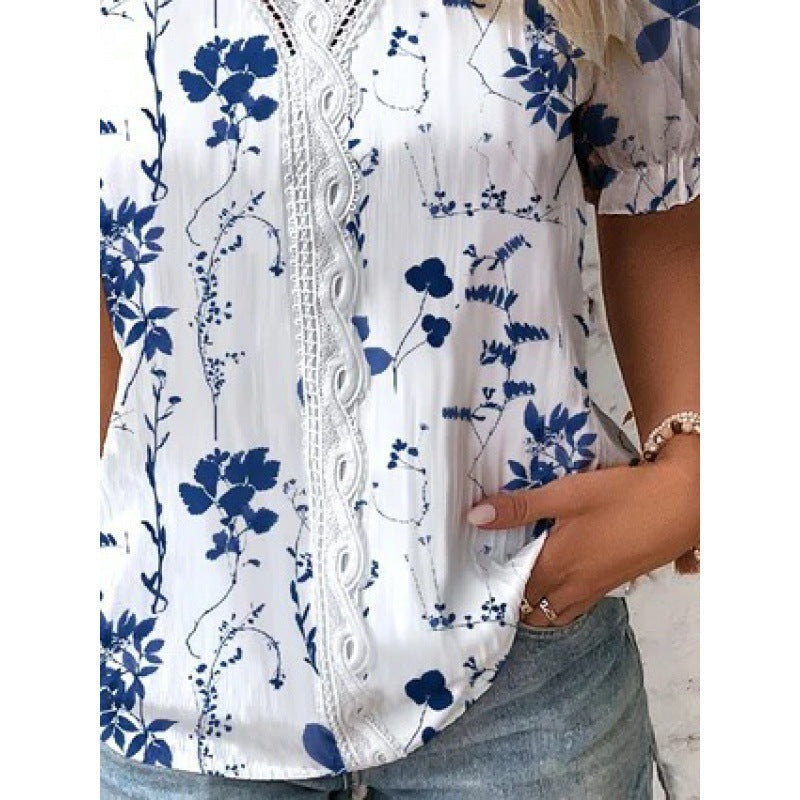 Damer blus med blomster mönster och spets detaljer Mirla-Eva Jonsson