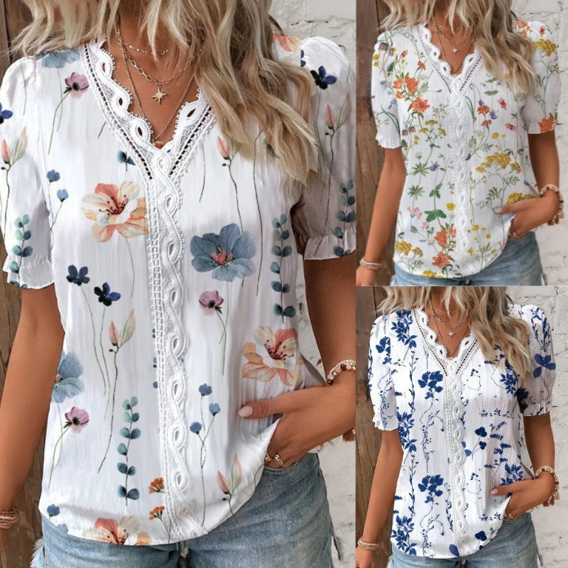 Damer blus med blomster mönster och spets detaljer Mirla-Eva Jonsson