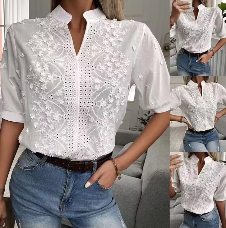 Damer blus med broderad detalj och knapplist Eva Jonsson-Eva Jonsson