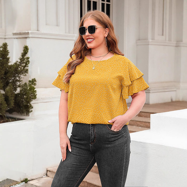 Damer blusenshirt med volanger och prickdesign Mirla-Eva Jonsson