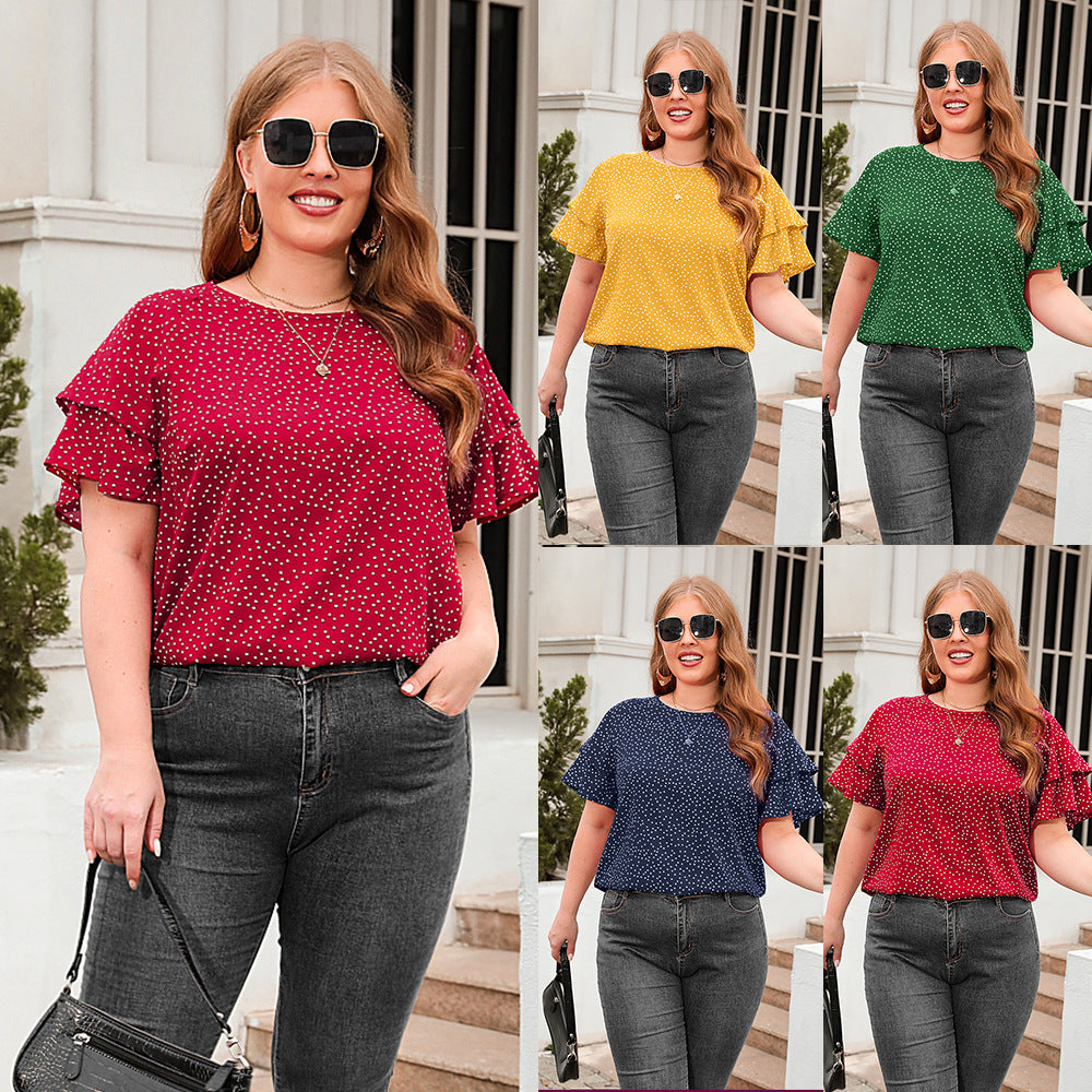 Damer blusenshirt med volanger och prickdesign Mirla-Eva Jonsson