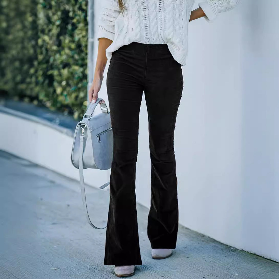 Damer bootcut-byxor med hög midja och elastisk tyg Mirla-Eva Jonsson