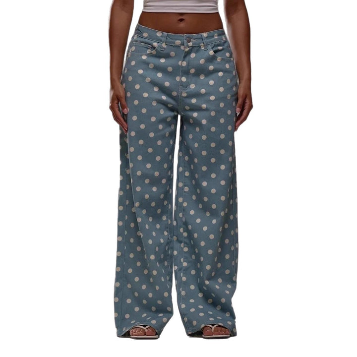 Damer breda Polka-Dot Palazzo-byxor med hög midja skärning Mirla-Eva Jonsson