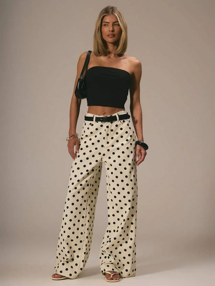 Damer breda Polka-Dot Palazzo-byxor med hög midja skärning Mirla-Eva Jonsson