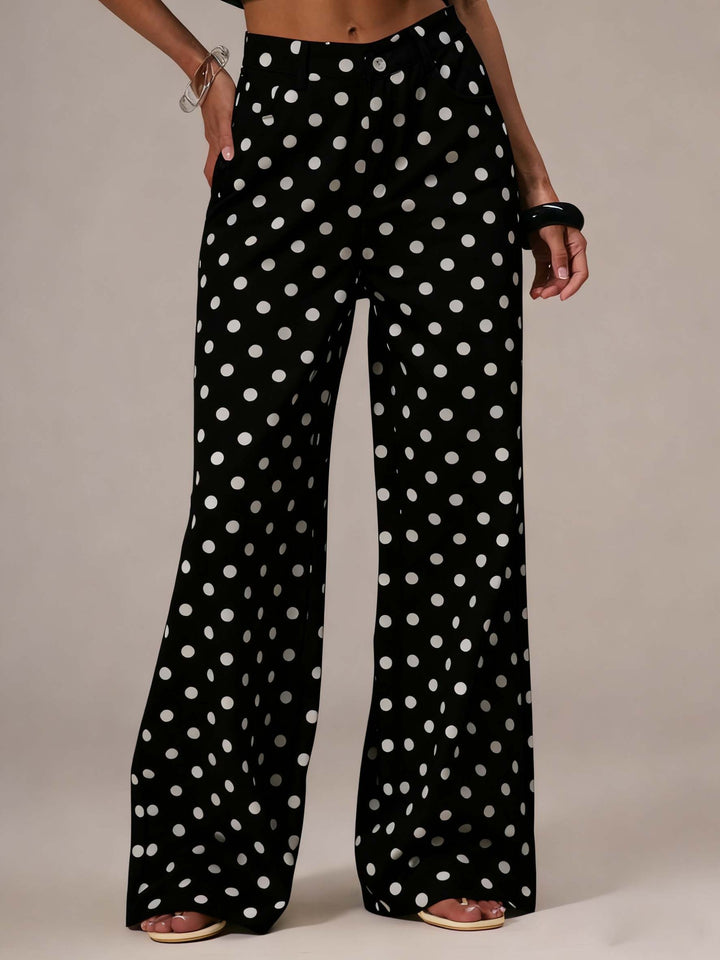 Damer breda Polka-Dot Palazzo-byxor med hög midja skärning Mirla-Eva Jonsson