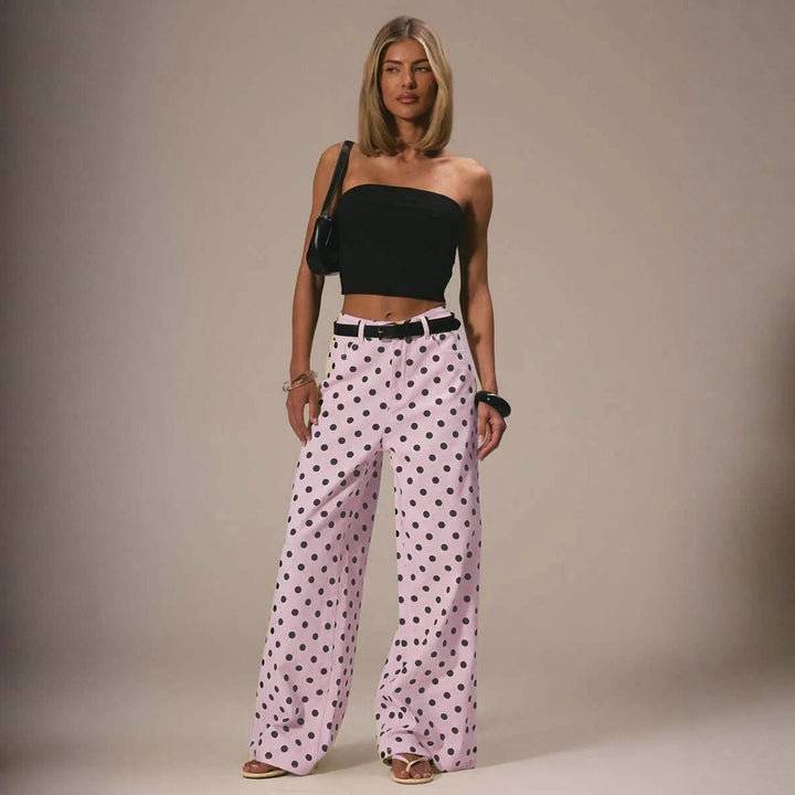 Damer breda Polka-Dot Palazzo-byxor med hög midja skärning Mirla-Eva Jonsson