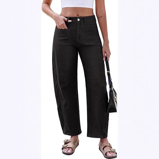 Damer breda jeans med hög midja och praktiska fickor Mirla-Eva Jonsson
