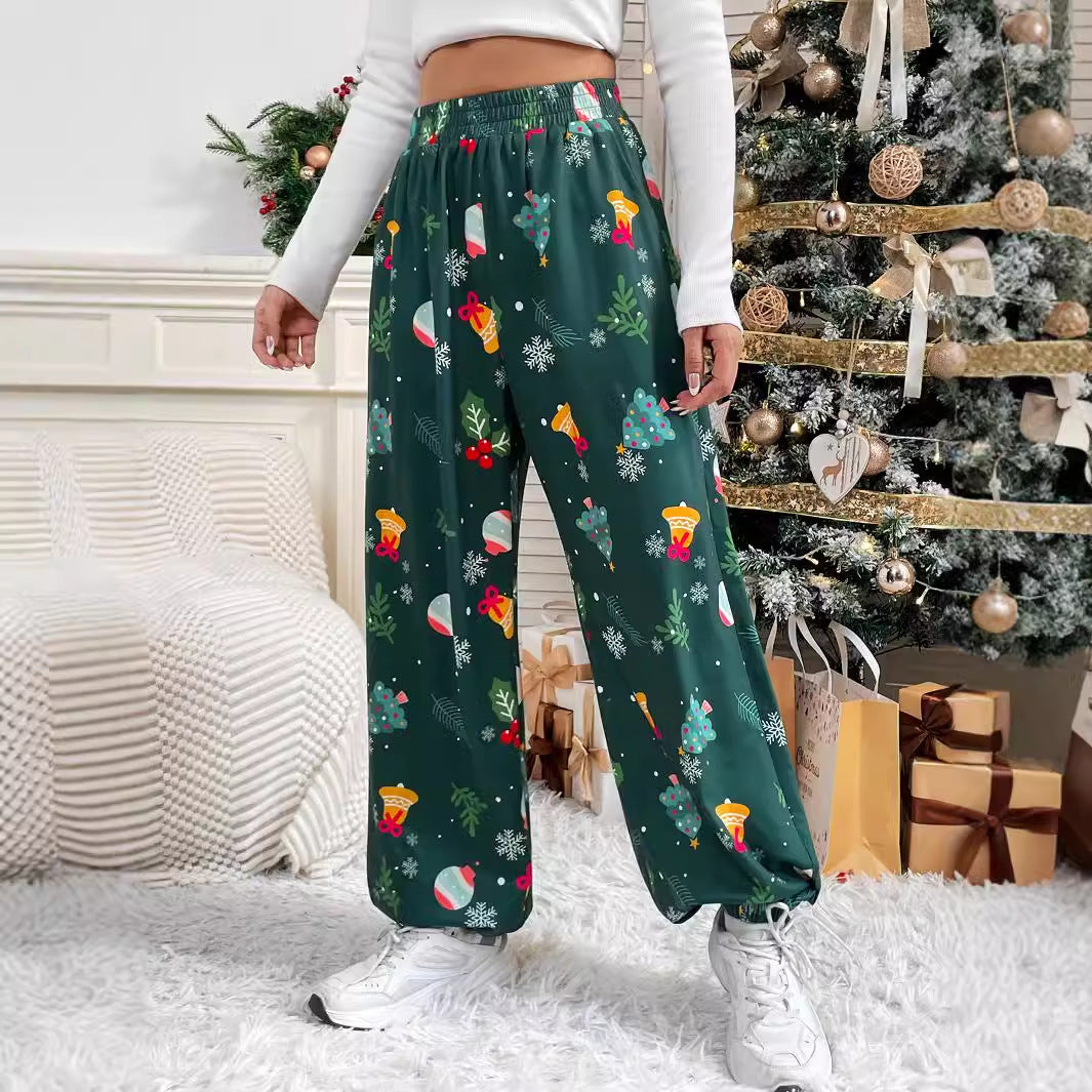 Damer breda pyjamasbyxor med festligt mönster Mirla-Eva Jonsson