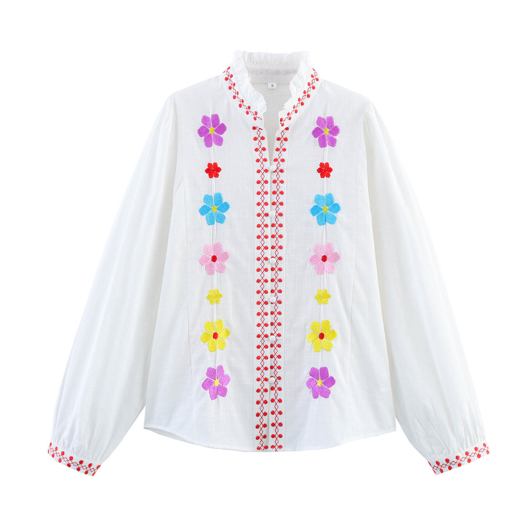 Damer broderad blus med volangdetaljer Mirla-Eva Jonsson