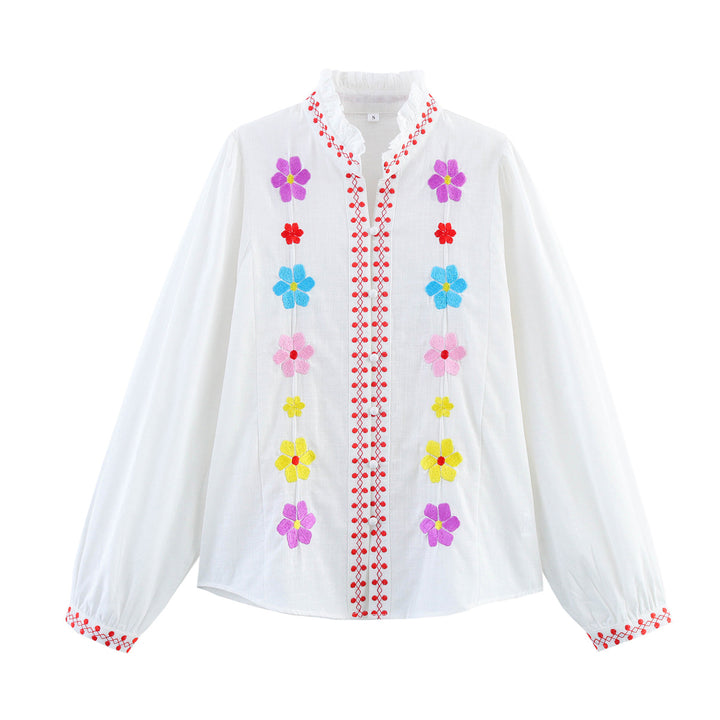 Damer broderad blus med volangdetaljer Mirla-Eva Jonsson