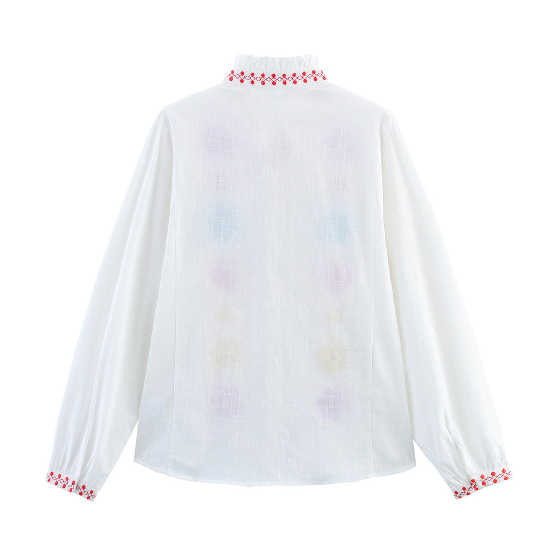 Damer broderad blus med volangdetaljer Mirla-Eva Jonsson
