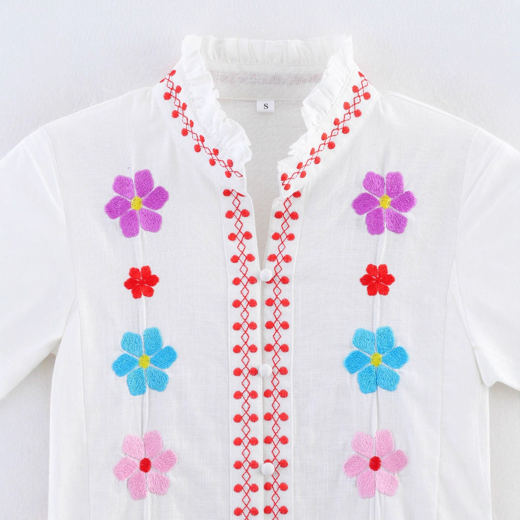 Damer broderad blus med volangdetaljer Mirla-Eva Jonsson