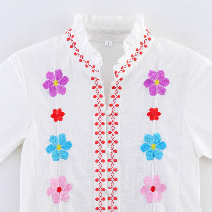 Damer broderad blus med volangdetaljer Mirla-Eva Jonsson