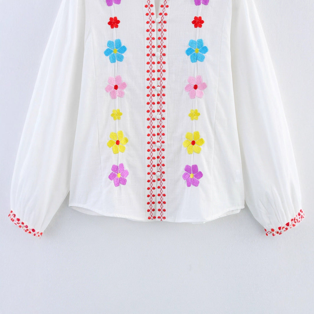 Damer broderad blus med volangdetaljer Mirla-Eva Jonsson