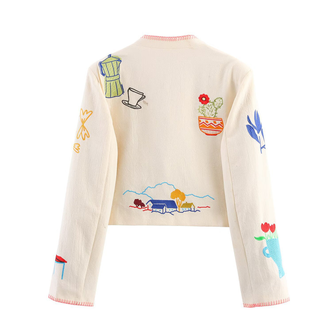 Damer broderad bomberjacka med färgglada motiv Mirla-Eva Jonsson