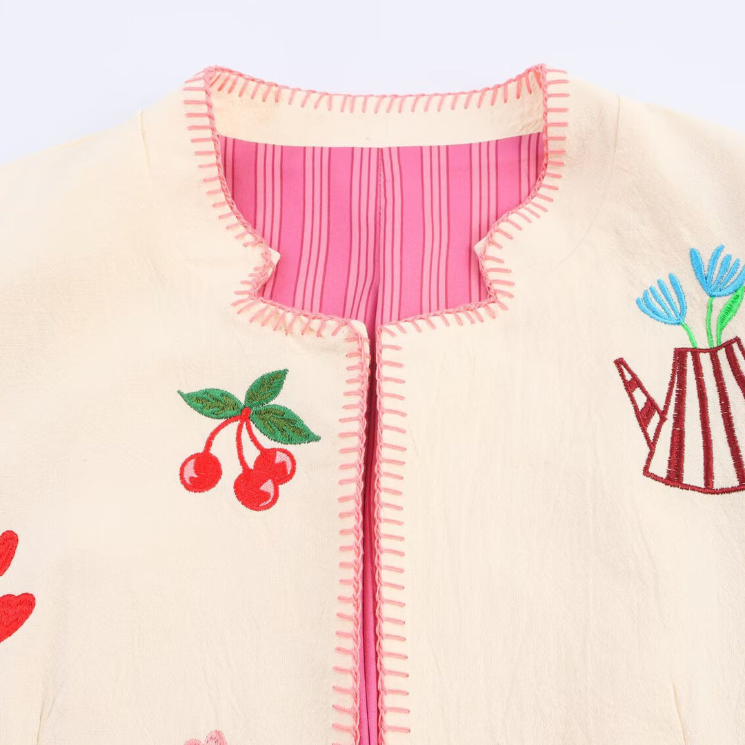 Damer broderad bomberjacka med färgglada motiv Mirla-Eva Jonsson