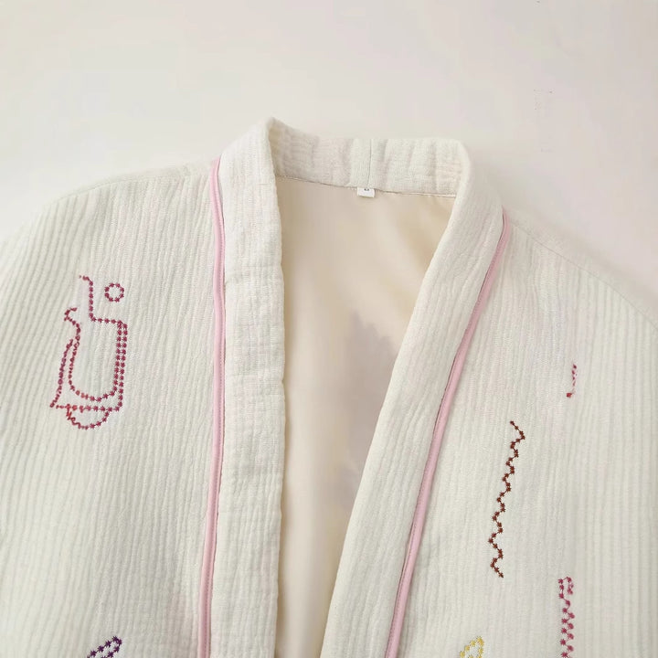 Damer broderad bomullsjacka med stora fickor och avslappnad skärning Mirla-Eva Jonsson