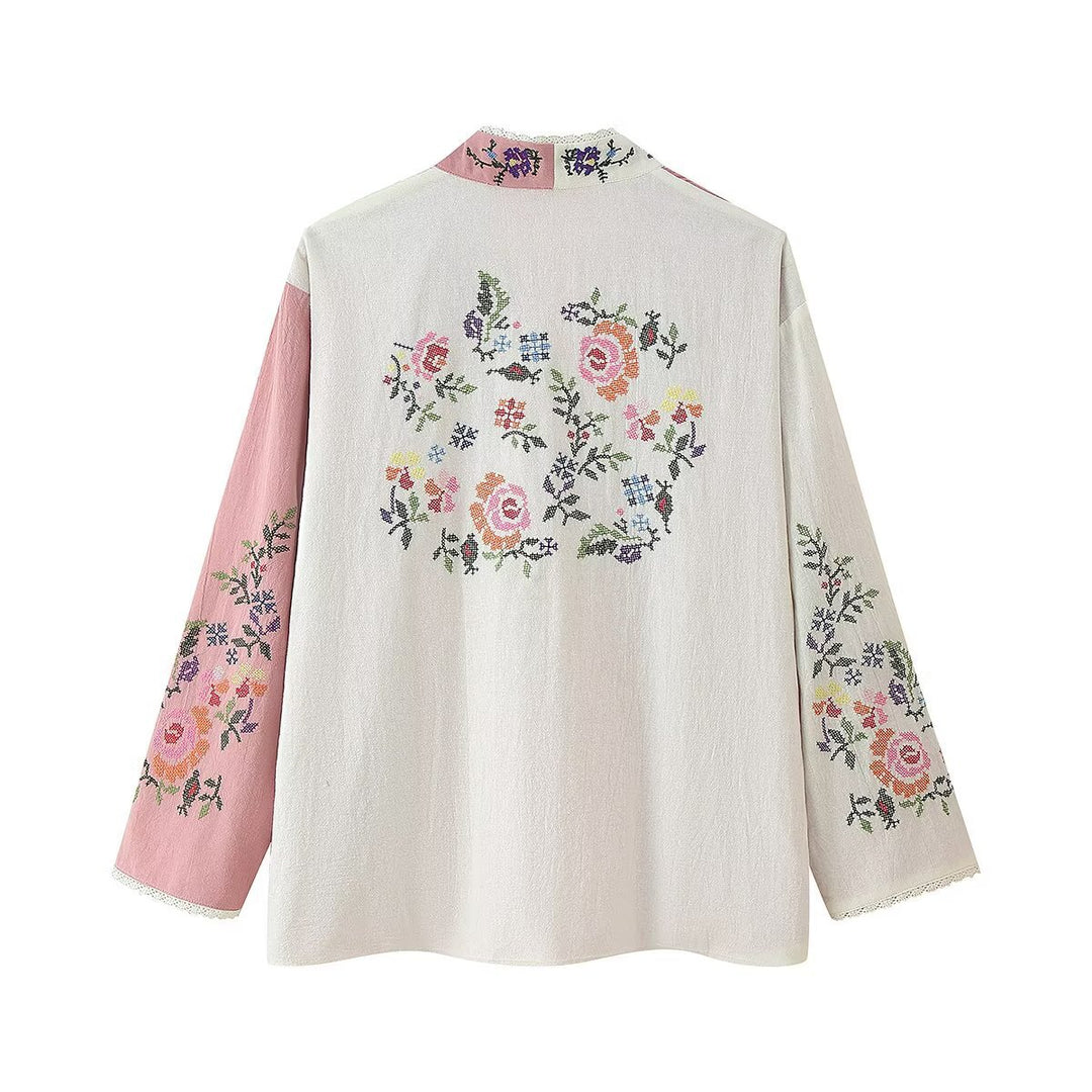 Damer broderad kimono-jacka med blommönster Mirla-Eva Jonsson