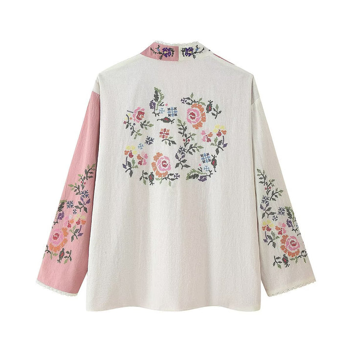 Damer broderad kimono-jacka med blommönster Mirla-Eva Jonsson
