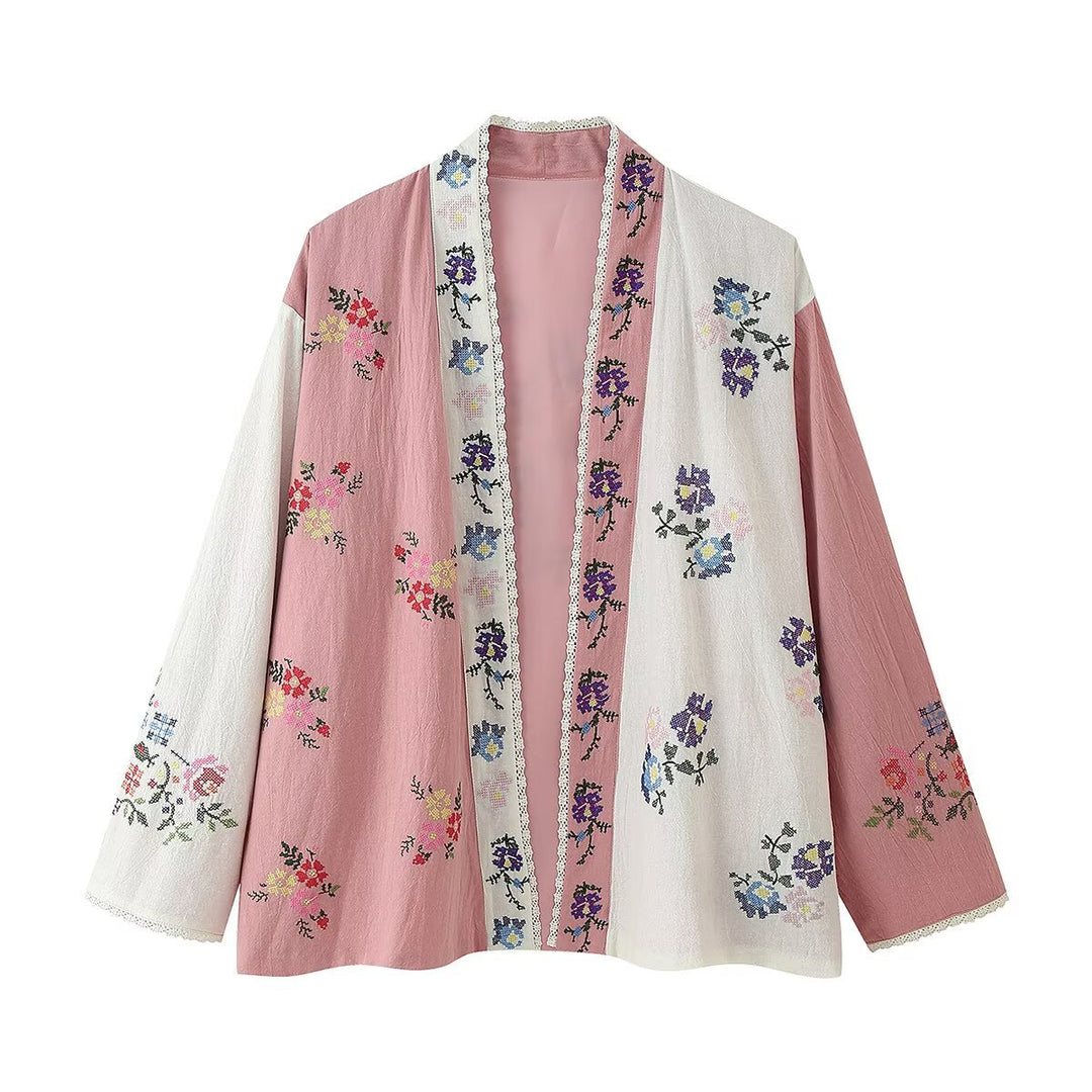 Damer broderad kimono-jacka med blommönster Mirla-Eva Jonsson