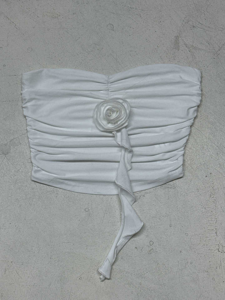 Damer bustier topp med sofistikerad volangdesign och elegant rosdekor Mirla-Eva Jonsson