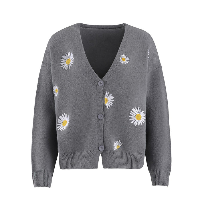 Damer cardigan med blommig broderi och V-hals Mirla-Eva Jonsson