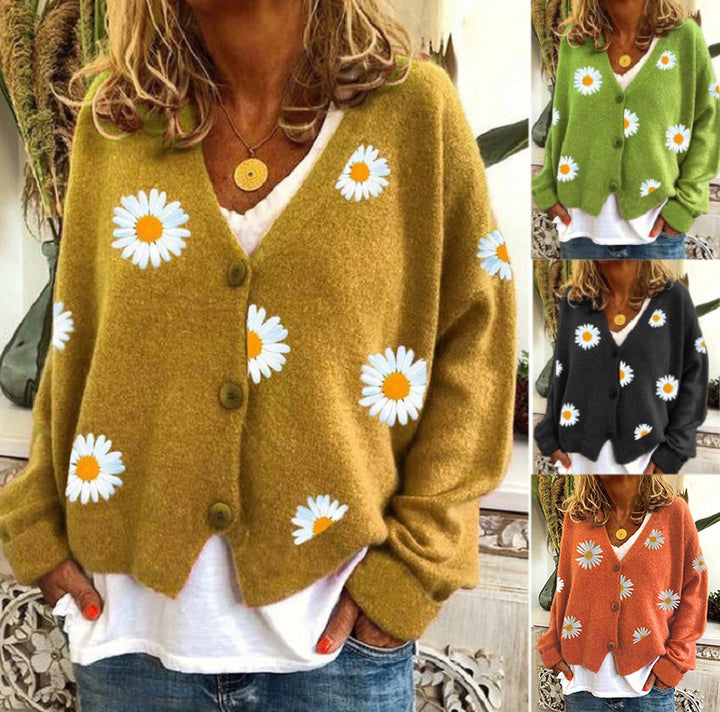 Damer cardigan med blommig broderi och V-hals Mirla-Eva Jonsson