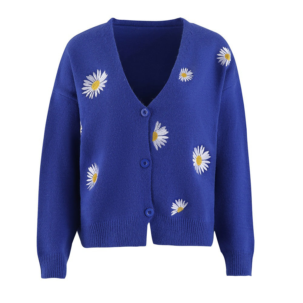 Damer cardigan med blommig broderi och V-hals Mirla-Eva Jonsson