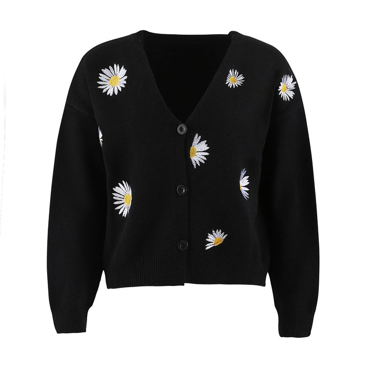 Damer cardigan med blommig broderi och V-hals Mirla-Eva Jonsson