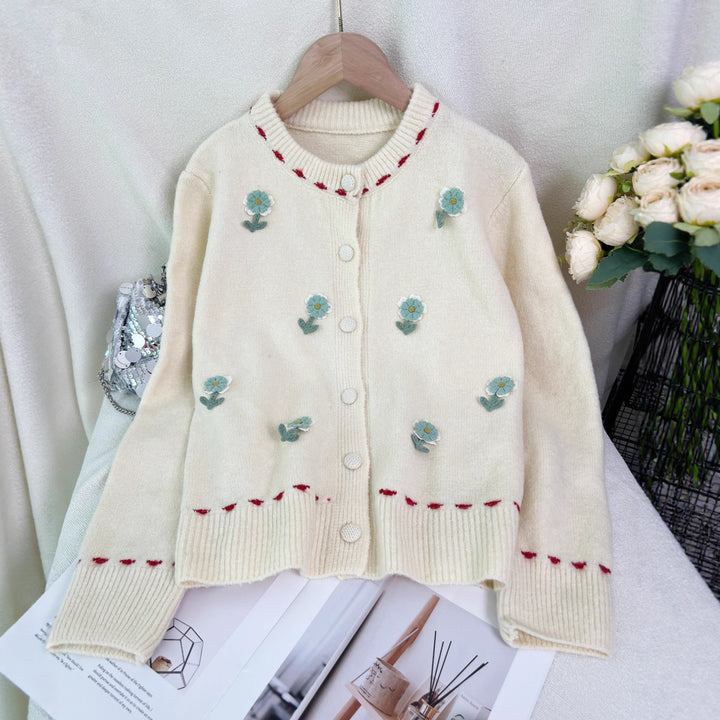 Damer cardigan med blommönster broderi och knäppning Mirla-Eva Jonsson