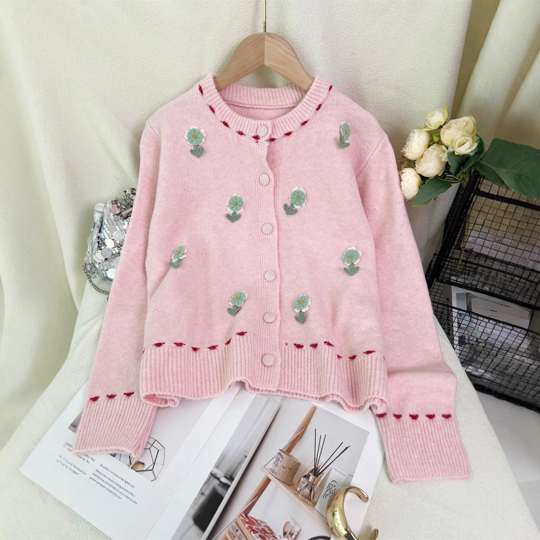 Damer cardigan med blommönster broderi och knäppning Mirla-Eva Jonsson